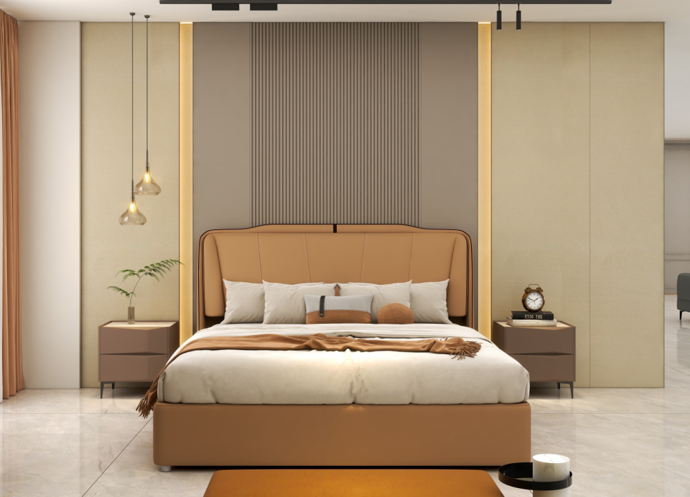 Minimalist bedroom wardrobe with glass and closed storage