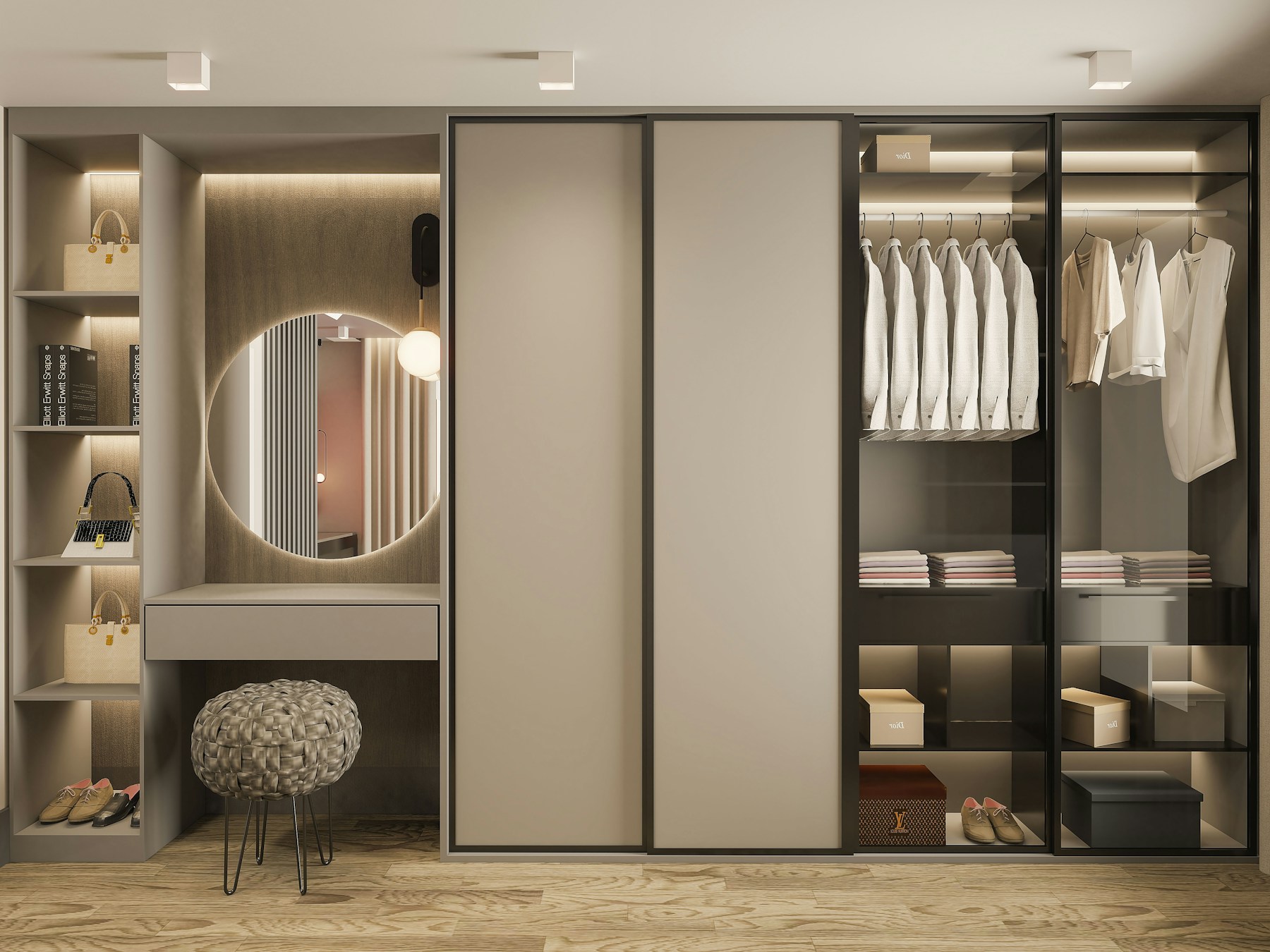 Walk-in wardrobe with integrated lighting